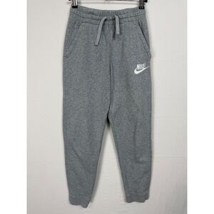 Nike Sweatpants Kids Large Gray Fleece Joggers Drawstring Pockets Logo